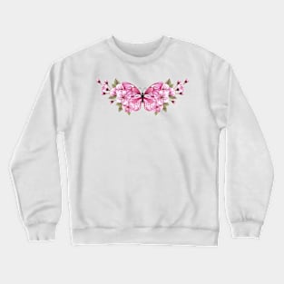 Pink Butterfly with Sakura Crewneck Sweatshirt